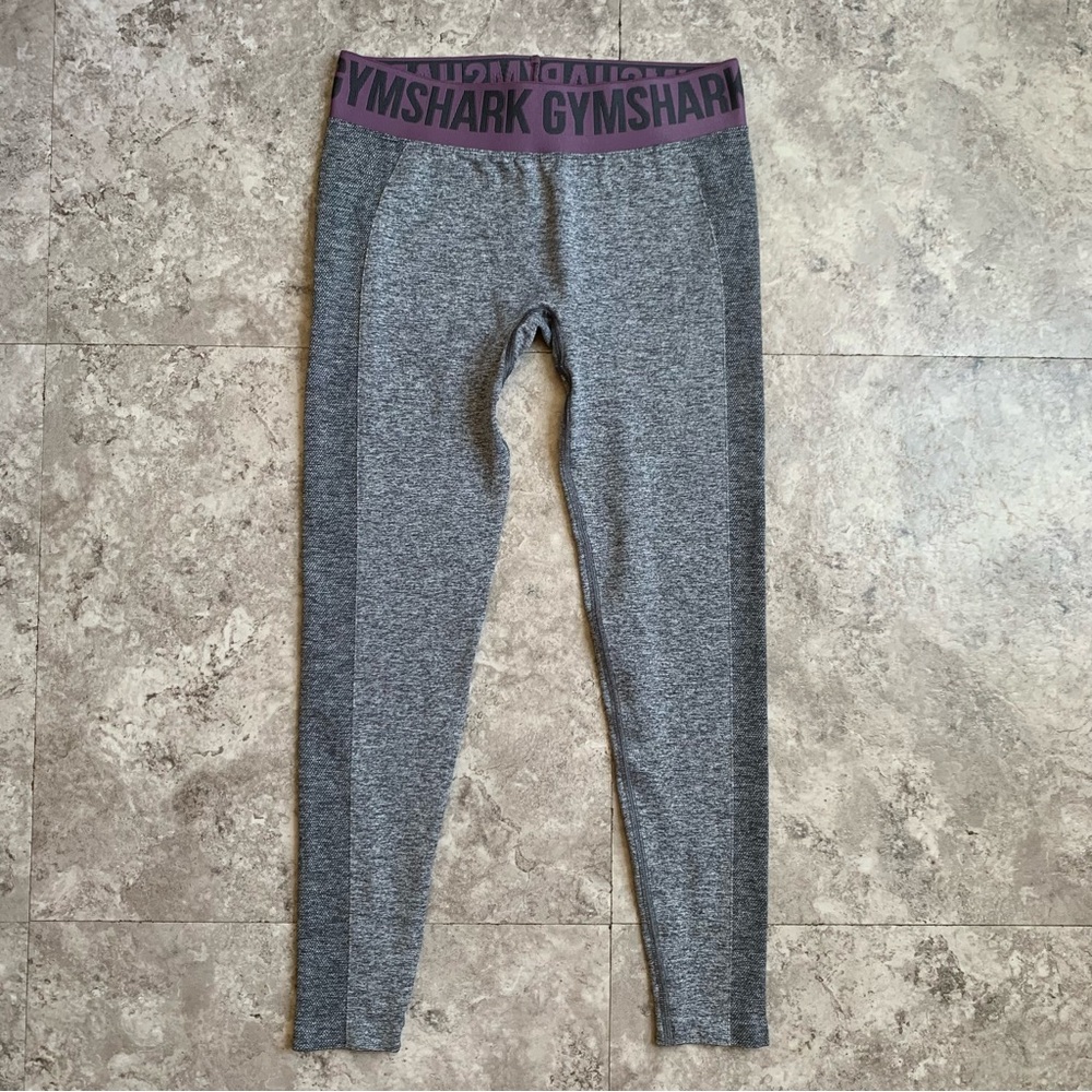 Gymshark Kids' Grey Leggings with Purple Logo Waistband